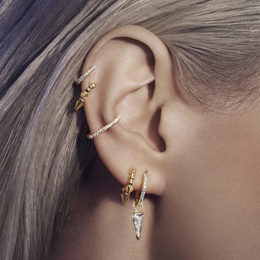 Triple Short Spike Granulated Hoop Earring - Image 4