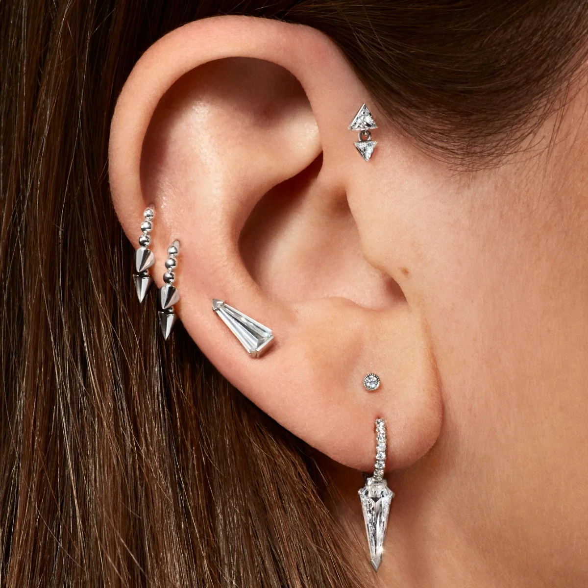 Triple Short Spike Granulated Hoop Earring - Image 9